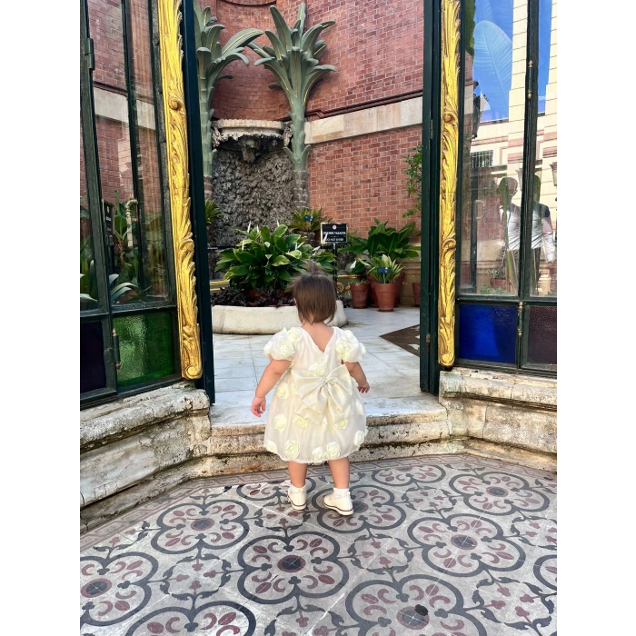 SİMA GÜLLÜ KIZ BEBEK ELBİSE - KREM (SARI)