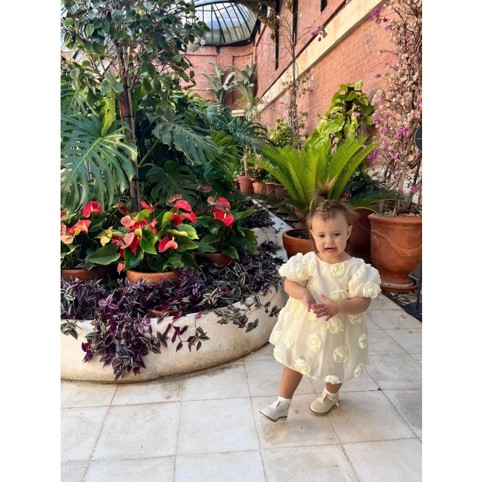 SİMA GÜLLÜ KIZ BEBEK ELBİSE - KREM (SARI)