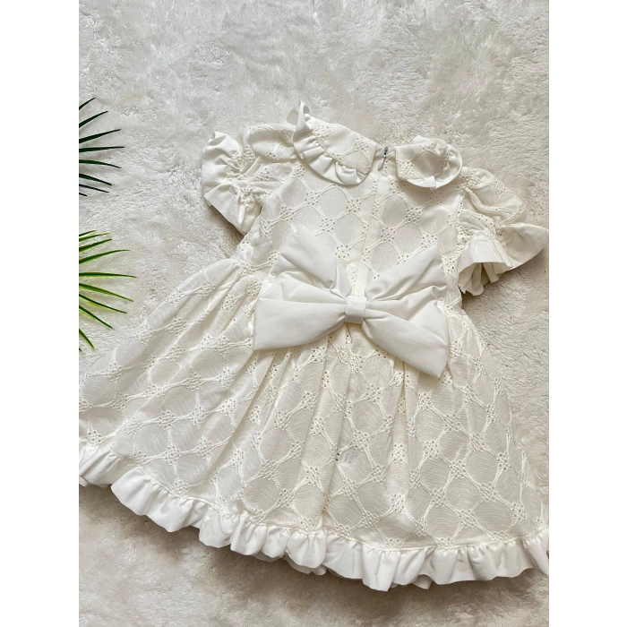 SIRT FİYONK DETAYLI KABARIK KIZ ELBİSE