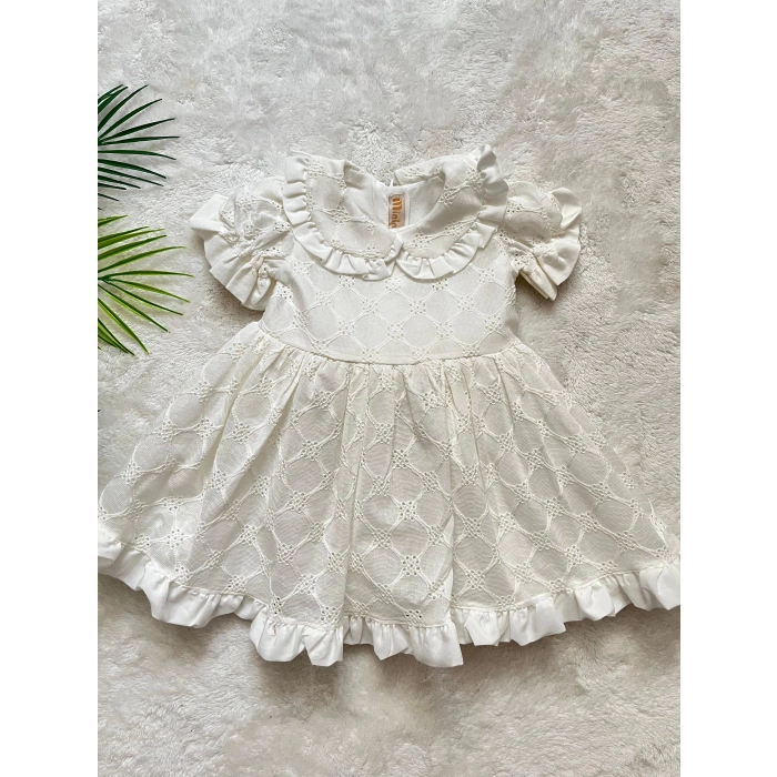 SIRT FİYONK DETAYLI KABARIK KIZ ELBİSE