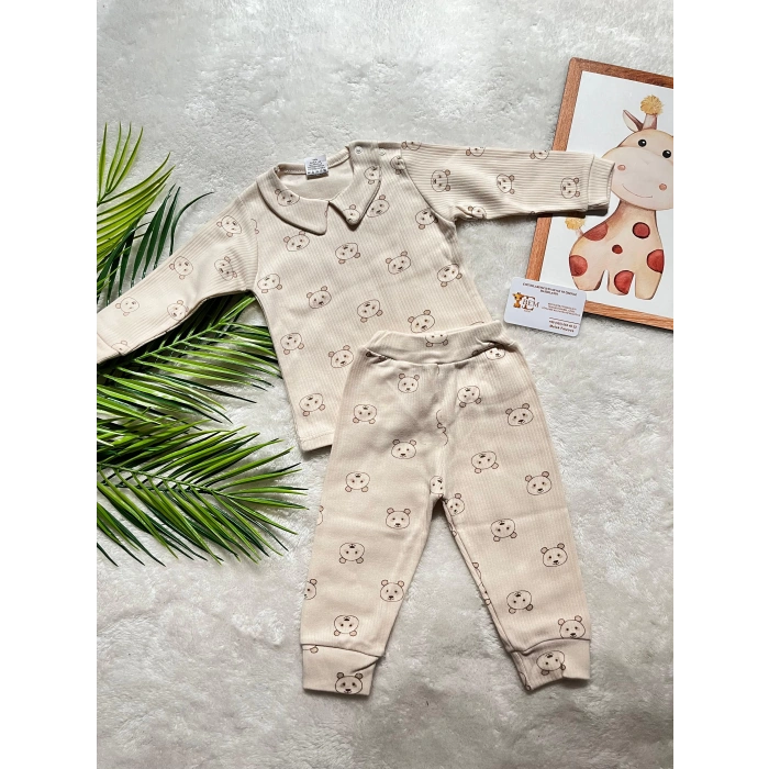 YAKALI AYICIK DESENLİ ERKEK TAKIM