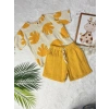 GABRİEL SARI YAPRAK DESENLİ MUSLİN ŞORTLU TAKIM