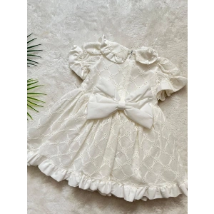 SIRT FİYONK DETAYLI KABARIK KIZ ELBİSE