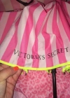 Victorias Secret Kompakt Katlanır Pembe ve Beyaz Çizgili Şemsiye