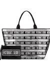 Victorias Secret Vs Gümüş Pullu Payet İşlemeli Carryall Tote & Mini Clutch Set Gümüş - Siyah