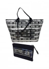 Victorias Secret Vs Gümüş Pullu Payet İşlemeli Carryall Tote & Mini Clutch Set Gümüş - Siyah