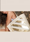 Victorias Secret Vs Krem Gold Çizgi Desenli Kanvas Tote Omuz Çantası Altın