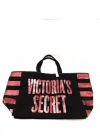 Victorias Secret Vs Pembe Pullu Payet İşlemeli Kadın Büyük Boy Çıt Çıt Kapamalı Plaj Çantası Pembe - Siyah