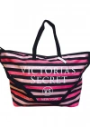Victorias Secret Vs Simli Siyah Pembe Çizgili Askılı Duffle Carryall Tote Siyah