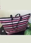 Victorias Secret Vs Simli Siyah Pembe Çizgili Askılı Duffle Carryall Tote Siyah