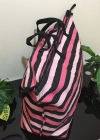 Victorias Secret Vs Simli Siyah Pembe Çizgili Askılı Duffle Carryall Tote Siyah