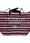 Victorias Secret Vs Simli Siyah Pembe Çizgili Askılı Duffle Carryall Tote Siyah