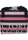 Victorias Secret Vs Simli Siyah Pembe Çizgili Askılı Duffle Carryall Tote Siyah