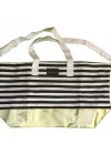 Victorias Secret Vs Siyah Beyaz Çizgili Gold Taban Askılı Duffle Carryall Tote Siyah