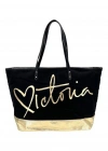 Victorias Secret Vs Siyah Gold Kanvas Tote Seyahat Çantası Siyah
