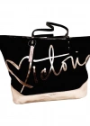 Victorias Secret Vs Siyah Gold Kanvas Tote Seyahat Çantası Siyah