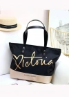 Victorias Secret Vs Siyah Gold Kanvas Tote Seyahat Çantası Siyah
