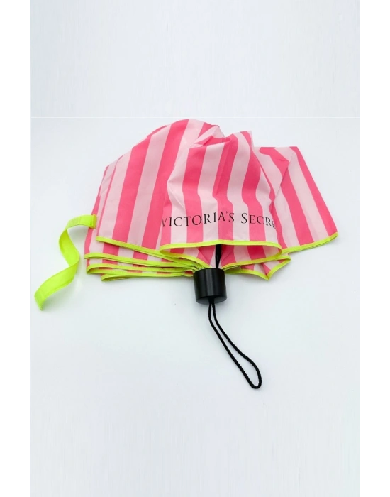 Victorias Secret Kompakt Katlanır Pembe ve Beyaz Çizgili Şemsiye