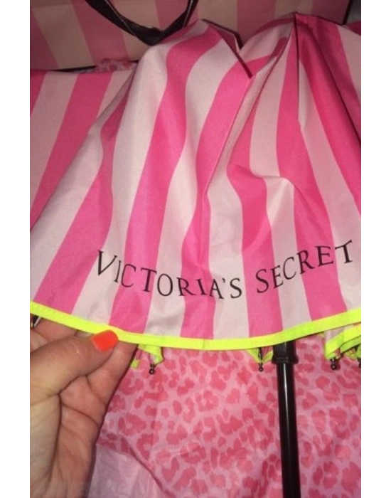 Victorias Secret Kompakt Katlanır Pembe ve Beyaz Çizgili Şemsiye