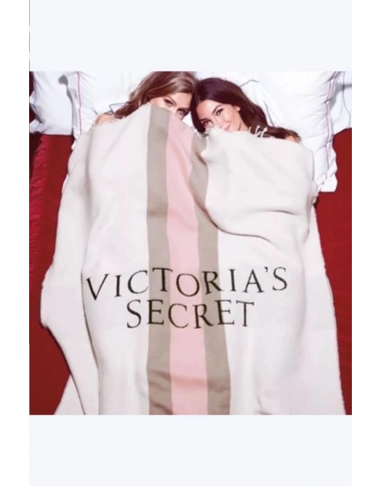 Victorias Secret Logo Yazılı Kaşmir Dokulu Tek Kişilik Pembe Şal Battaniye