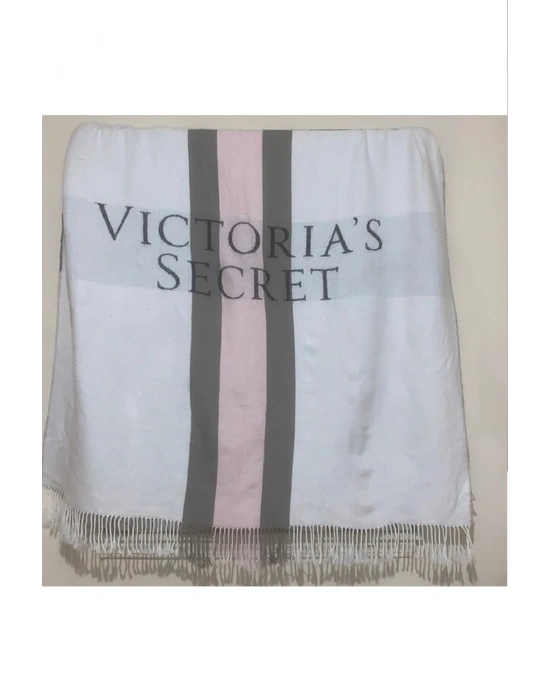 Victorias Secret Logo Yazılı Kaşmir Dokulu Tek Kişilik Pembe Şal Battaniye