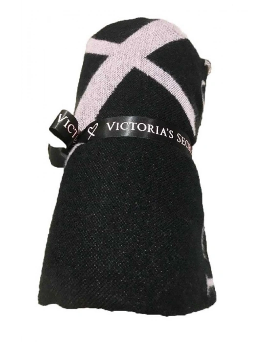 Victorias Secret Love Logolu Kaşmir Dokulu Tek Kişilik Siyah Şal Battaniye