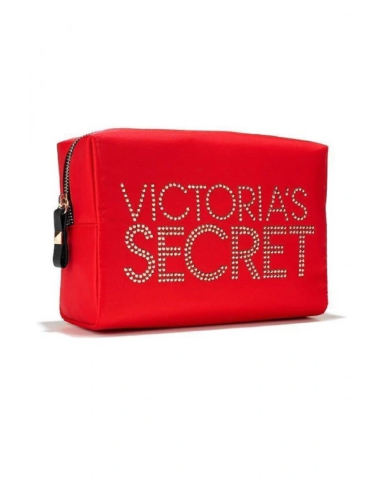 Victorias Secret Işıltılı Logo Baskılı Turuncu Renk Kumaş Makyaj Çantası Küçük Boy
