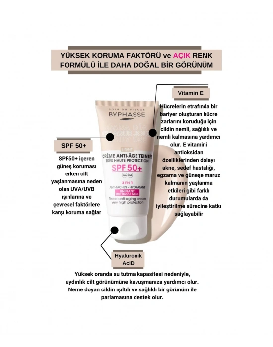 Byphasse  3ü 1 Arada Renkli Güneş Kremi Light SPF50+ 50 ML