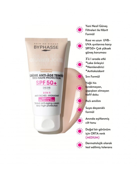 Byphasse  3ü 1 Arada Renkli Güneş Kremi Medium SPF50+ 50 ML