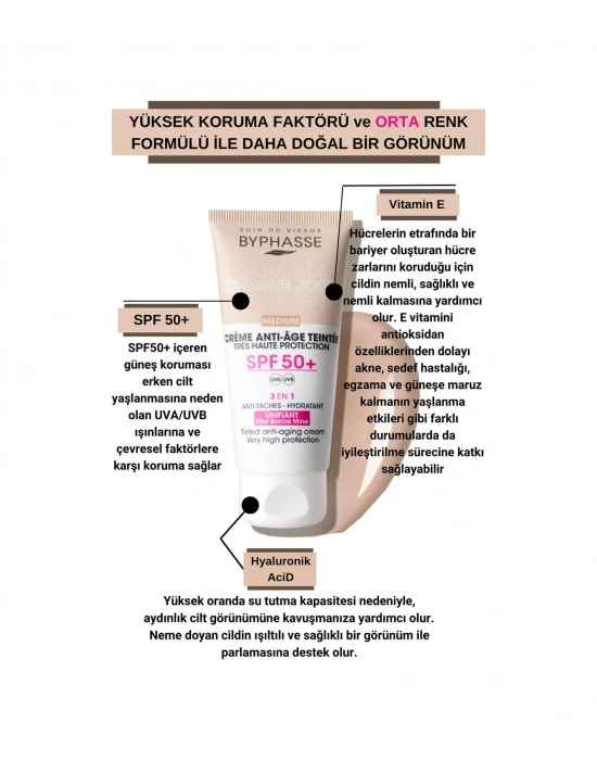 Byphasse  3ü 1 Arada Renkli Güneş Kremi Medium SPF50+ 50 ML