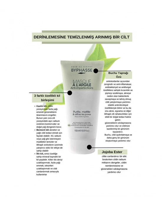Byphasse Akneye Eğilimli Gözenekli Ciltler İçin Arındırıcı Kil Maskesi 150 ML