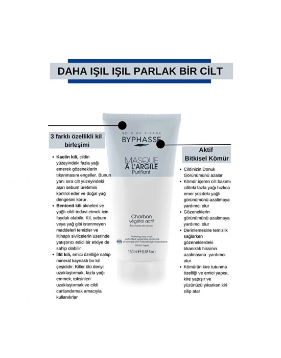 Byphasse Aktif Bitkisel Kömür İçeren Kil Maskesi 150 ML