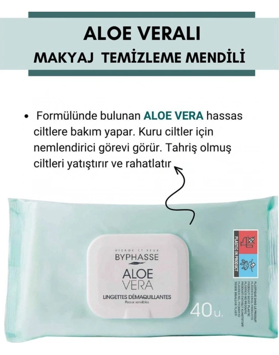 Byphasse Aloe Veralı Makyaj Temizleme Mendili Hassas Ciltler 40lı
