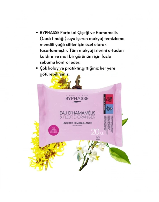 Byphasse Cadı Fındığı Ve Portakal Çiçeği Özlü Makyaj Temizleme Mendili Yağlı Ciltler 20li