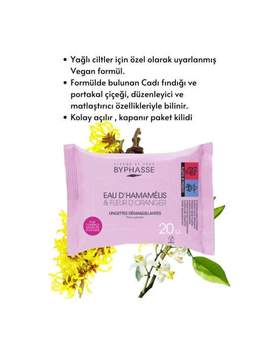 Byphasse Cadı Fındığı Ve Portakal Çiçeği Özlü Makyaj Temizleme Mendili Yağlı Ciltler 20li