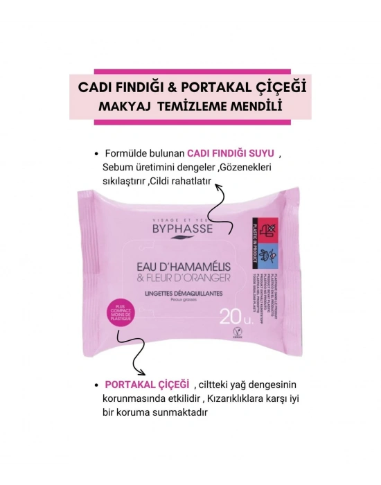 Byphasse Cadı Fındığı Ve Portakal Çiçeği Özlü Makyaj Temizleme Mendili Yağlı Ciltler 20li