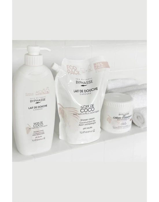 Byphasse Caresse Hindistan Cevizi Özlü Kremli Duş Jeli Ekonomik Yeniden Dolum Paketi 1 L