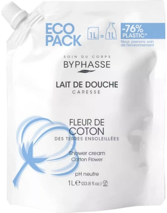 Byphasse Caresse Pamuk Çiçeği Özlü Kremli Duş Jeli Ekonomik Yeniden Dolum Paketi 1 L