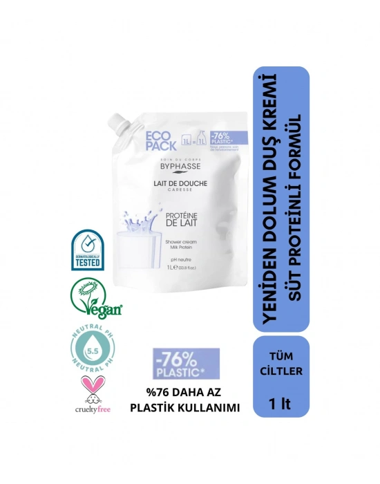 Byphasse Caresse Süt Proteinli Kremli Duş Jeli Ekonomik Yeniden Dolum Paketi 1 L
