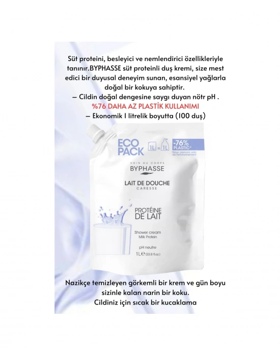 Byphasse Caresse Süt Proteinli Kremli Duş Jeli Ekonomik Yeniden Dolum Paketi 1 L