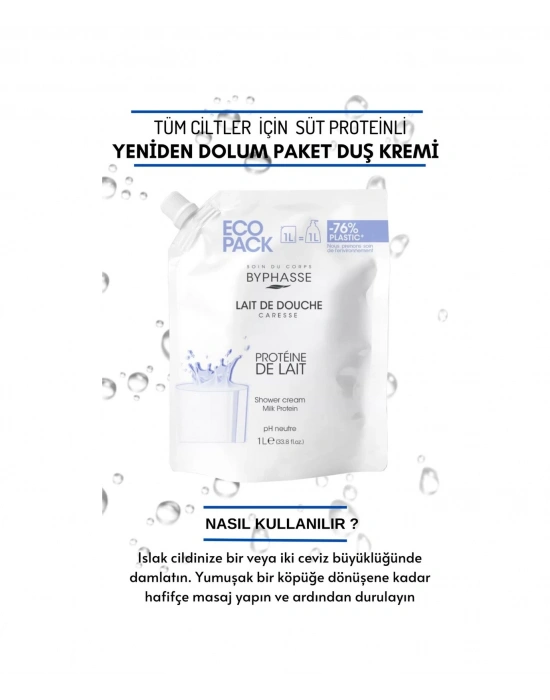 Byphasse Caresse Süt Proteinli Kremli Duş Jeli Ekonomik Yeniden Dolum Paketi 1 L