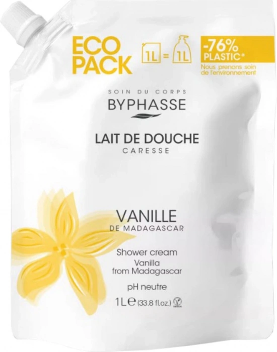 Byphasse Caresse Vanilya Çiçeği Özlü Kremli Duş Jeli Ekonomik Yeniden Dolum Paketi 1 L