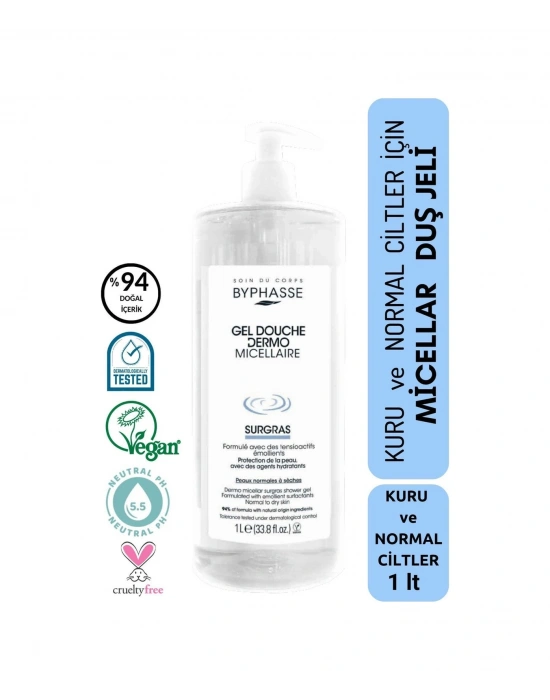 Byphasse Dermo Micellar Surgras Kuru Ve Normal Ciltler İçin Misel Duş Jeli 1 L