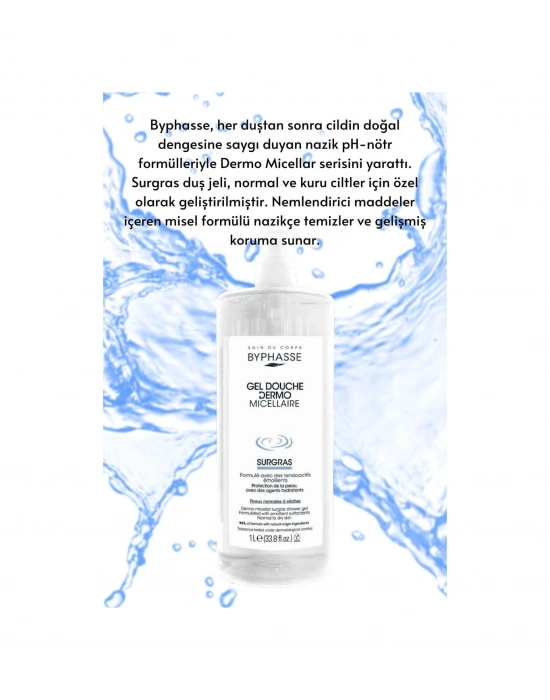 Byphasse Dermo Micellar Surgras Kuru Ve Normal Ciltler İçin Misel Duş Jeli 1 L