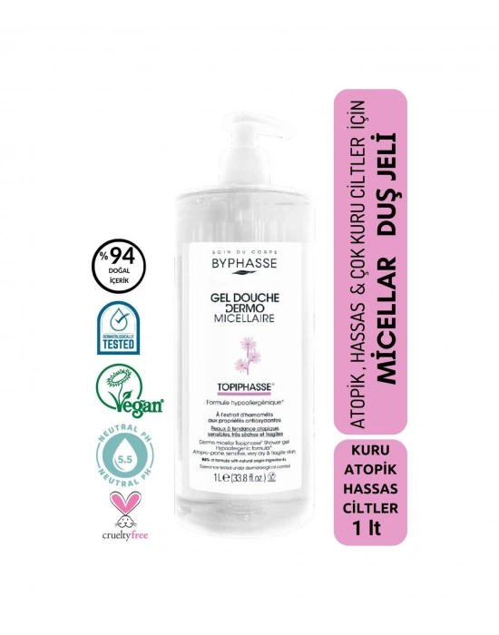 Byphasse Dermo Micellar Topiphasse Atopik Hassas Ve Çok Kuru Ciltler İçin Misel Duş Jeli 1 L
