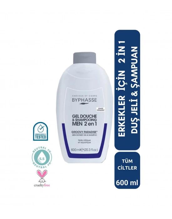 Byphasse Erkekler İçin 2 İn 1 Duş Jeli & Şampuan Grovy Paradise For Men 600 ML