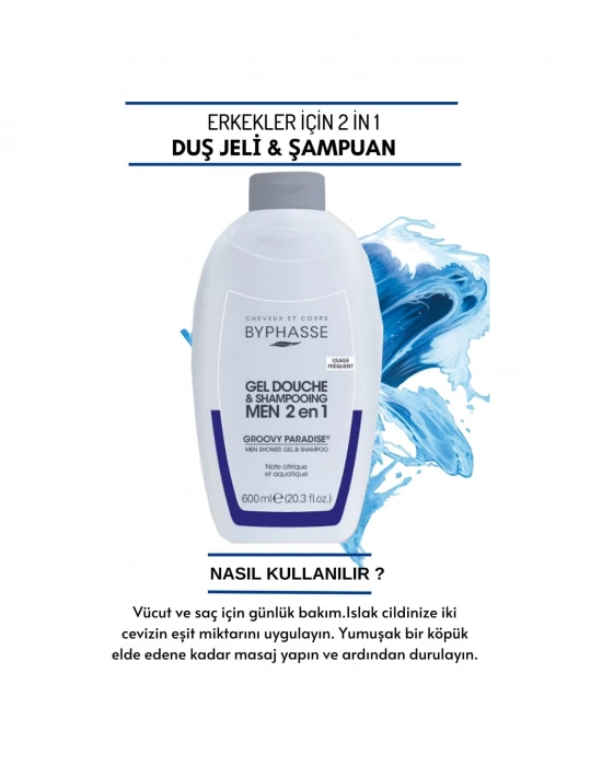 Byphasse Erkekler İçin 2 İn 1 Duş Jeli & Şampuan Grovy Paradise For Men 600 ML