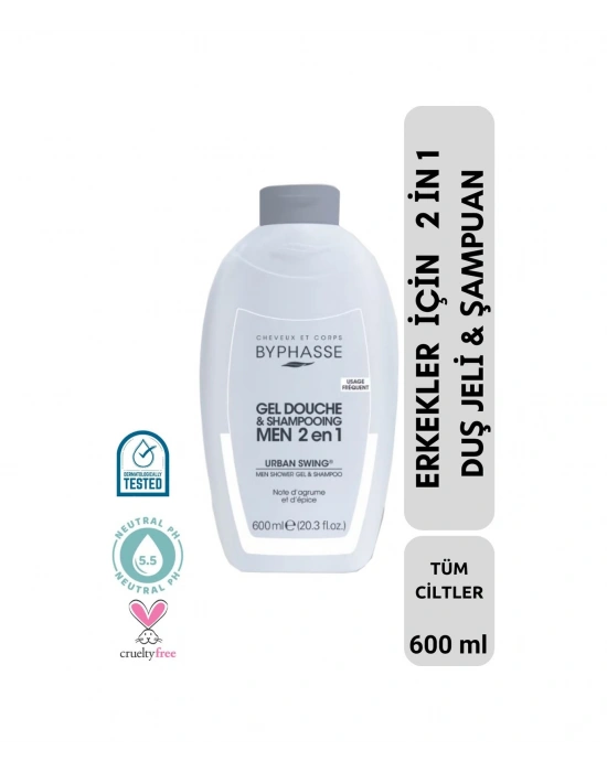 Byphasse Erkekler İçin 2 İn 1 Duş Jeli & Şampuan Urban Swing For Men 600 ML