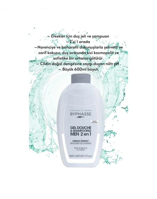 Byphasse Erkekler İçin 2 İn 1 Duş Jeli & Şampuan Urban Swing For Men 600 ML