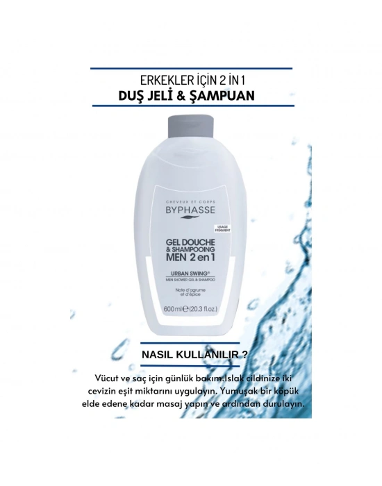 Byphasse Erkekler İçin 2 İn 1 Duş Jeli & Şampuan Urban Swing For Men 600 ML